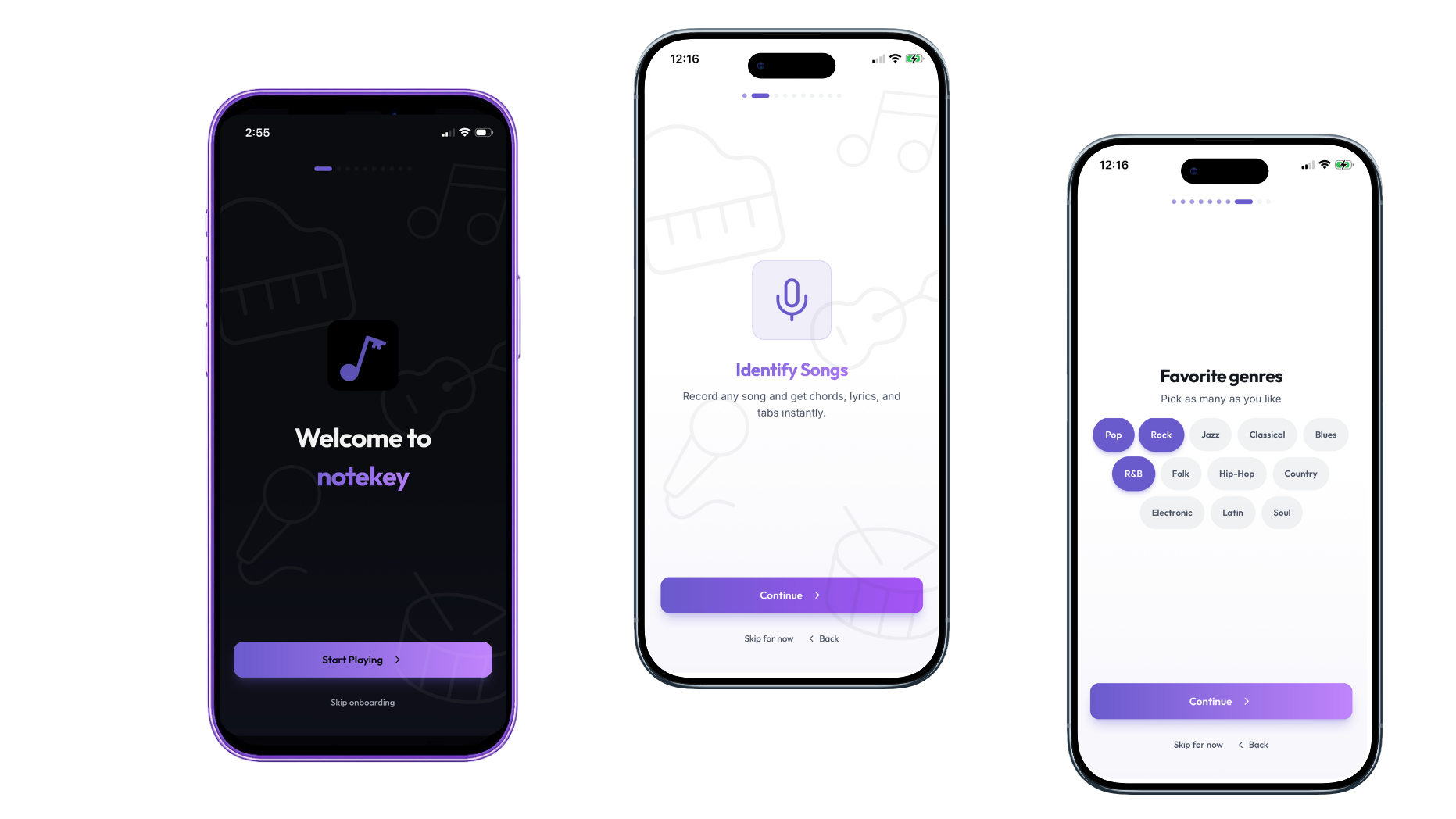 Notekey app screens