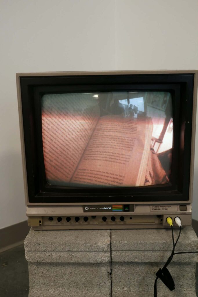 AN AVERAGE DAY
Video project, a 15 minute video detailing An Average Day played on a commodore 1702 monitor displayed on cinder blocks. Remote in front.