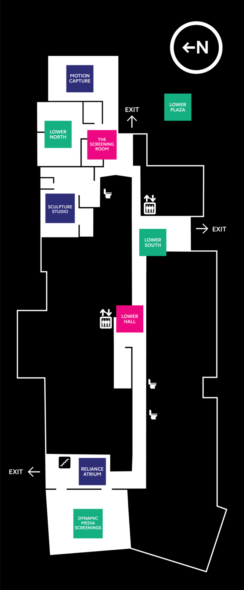 Floor plan of Emily Carr campus Level 1 showing exhibition areas