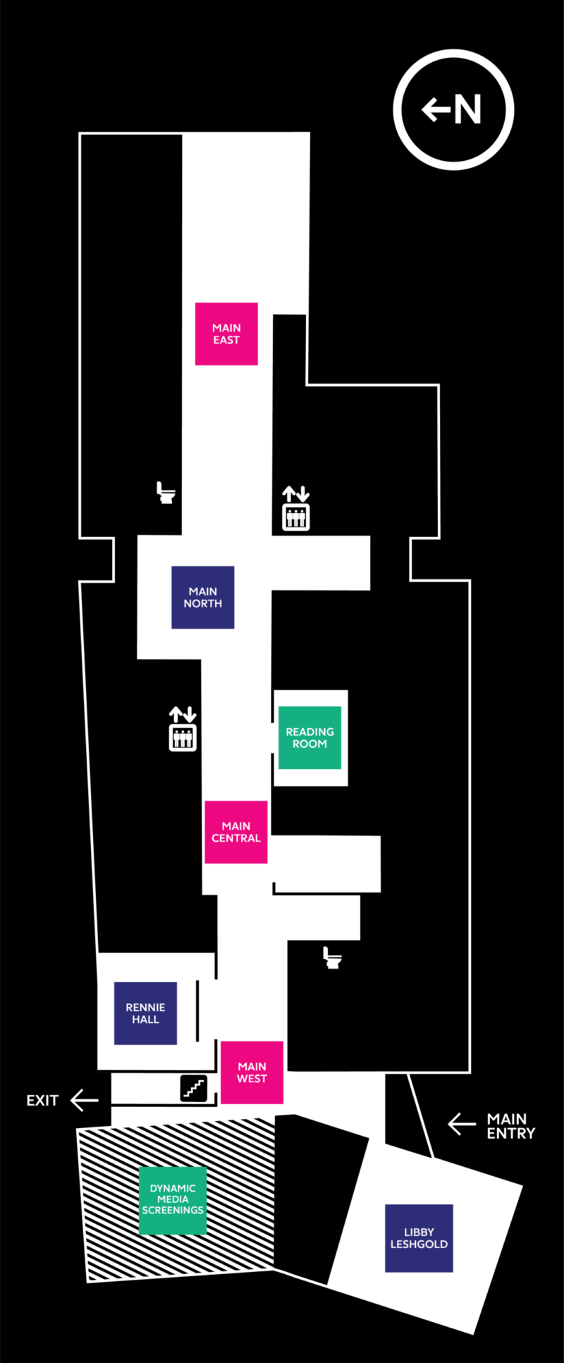 Floor plan of Emily Carr campus Level 2 showing exhibition areas